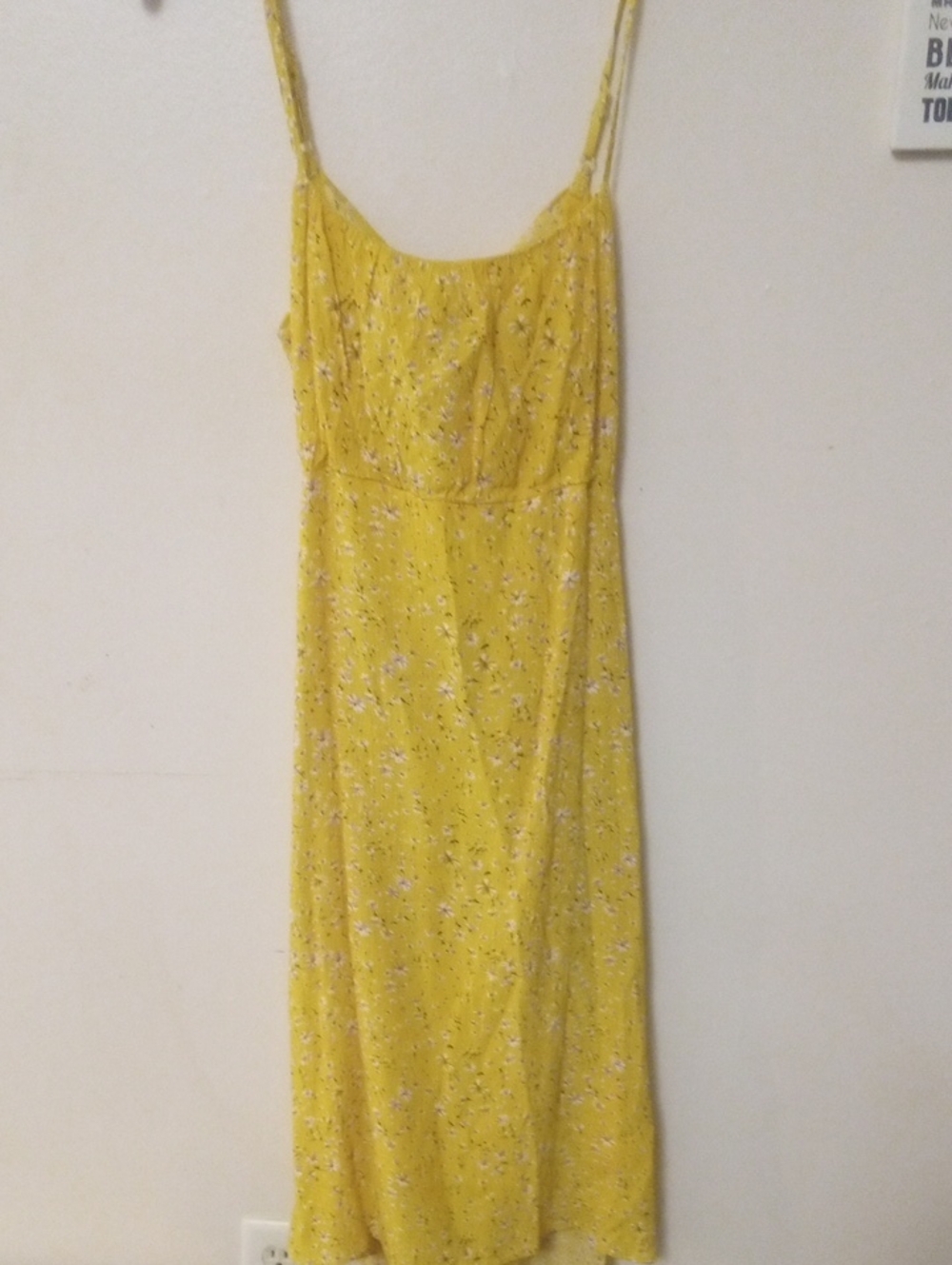 Sunny Yellow Floral Midi Dress with Spaghetti Straps